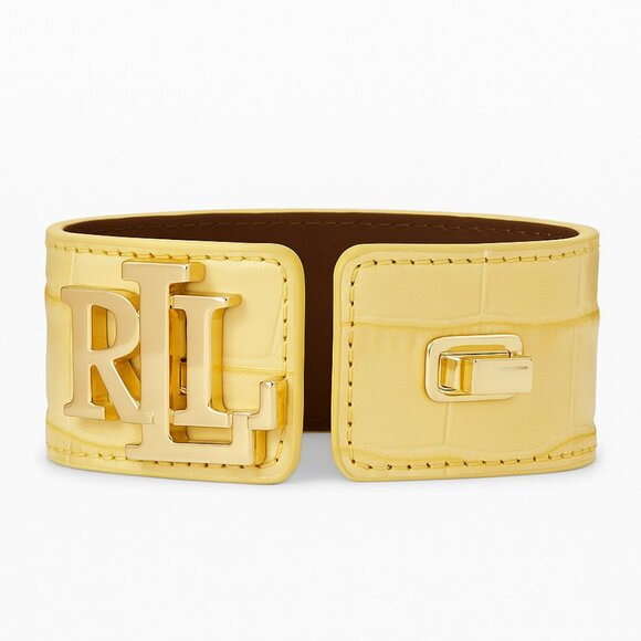 Lauren Ralph Lauren Logo Yellow Croc-Embossed Leather Wrap Bracelet NWT - Picture 4 of 5